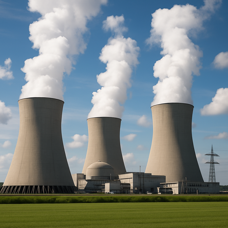 Coal power plant cooling towers releasing steam