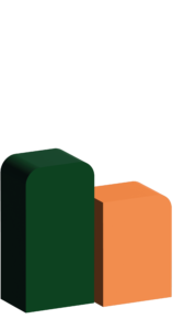 Abstract 3D green and orange rounded blocks on a transparent background
