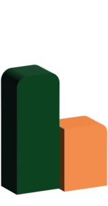 Abstract 3D green and orange rounded blocks, cropped composition, transparent background
